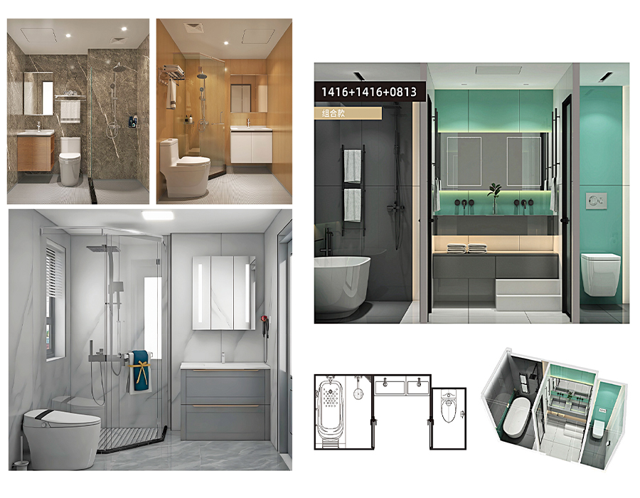 สีเดียวหลายสี SMC All-in-one Prefab Bathroom